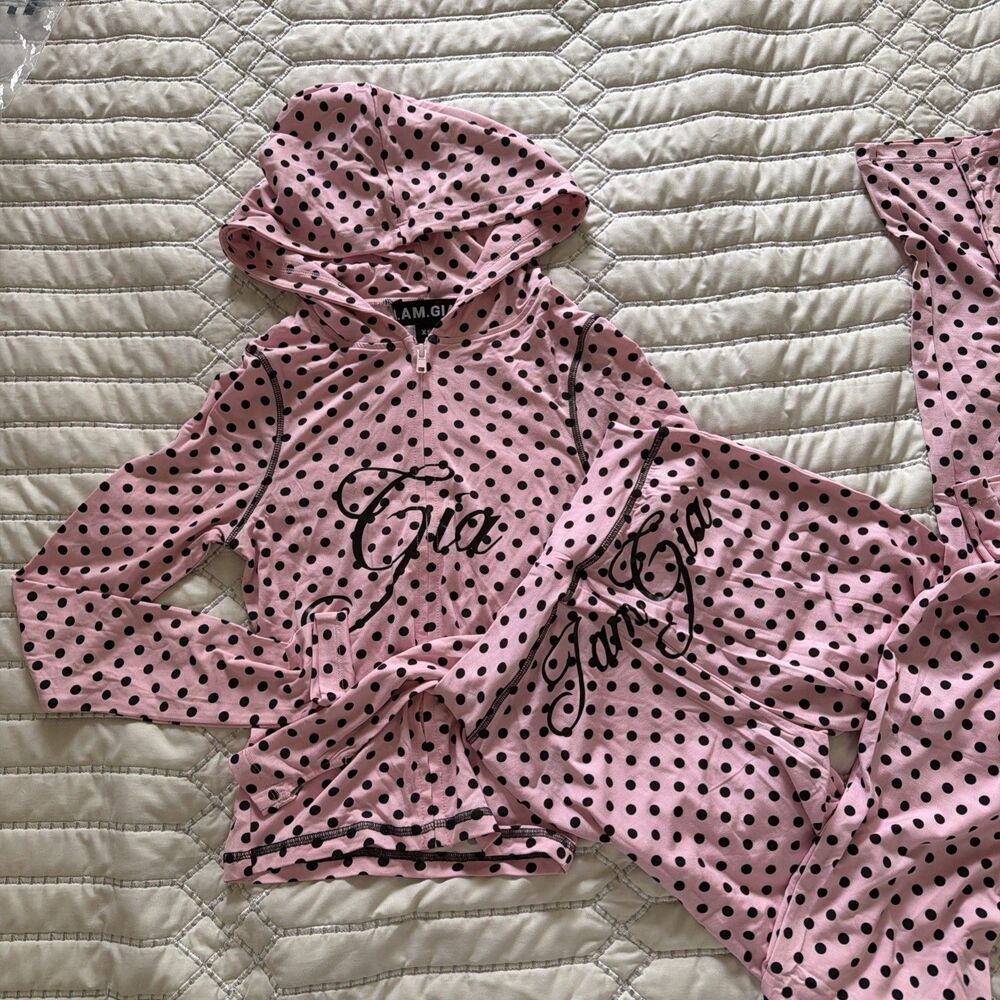 I.AM.GIA Pink Black Polka Dot Hoodie & Leggings Set